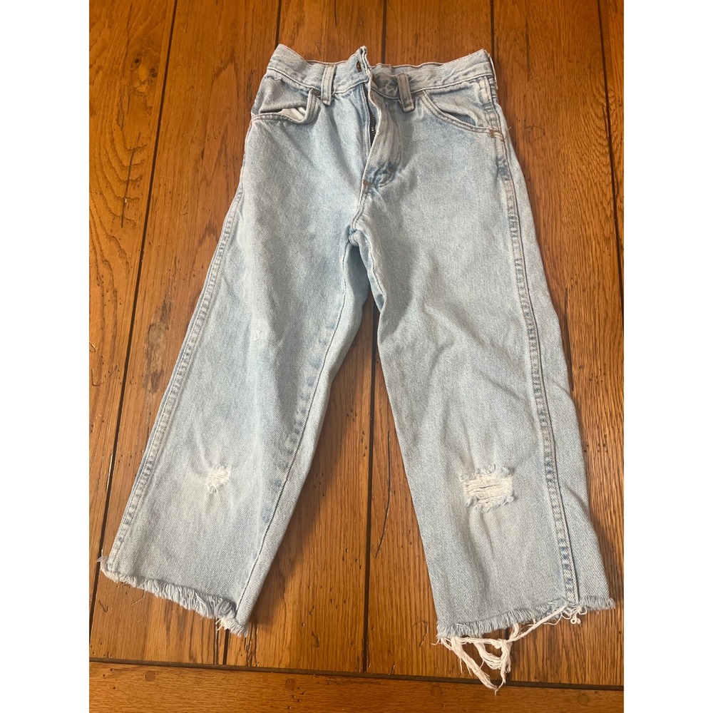 Vntg Rustler Boys 10 Slim Fit Distressed Light Wash Straight Leg Jeans Raw Hem